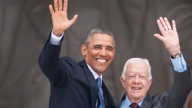 President Barack Obama, former President Jimmy Carter, first lady Michelle Obama, and former President Bill Clinton leave the stage at the conclusion of the Let Freedom Ring ceremony to commemorate the 50th anniversary of the March on Washington for Jobs and Freedom at the Lincoln Memorial in Washington, D.C., Wednesday, August 28, 2013. (Andre Chung/MCT) (Newscom TagID: krtphotoslive633161.jpg) [Photo via Newscom]